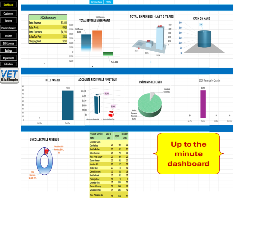 BizSimple Home dashboard w text
